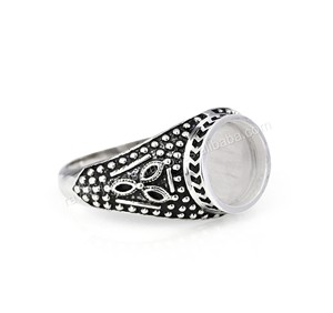 Top qualité véritable 925 argent Sterling 10mm rond blanc lunette réglage oxydé Vintage semi-monture cendres et résine travail bijoux - Product Image 4