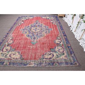 Alfombra turca Vintage, tejido plano de lana roja y morada, patrón de retazos de 6,8 'X 9,7 'para decoración para sala de estar, uso de pasillo, respaldo de látex - Product Image 4