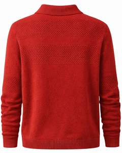 Manufacturer <b>Mens</b> Red <b>Wool</b> Knit Polo <b>Sweater</b> Long Sleeve Button Neck Winter Warm Soft Texture Pullover Casual Office Wear - Product Image 2