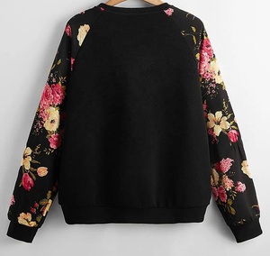 Heavyweight <b>Vintage</b> <b>Oversize</b> <b>Sweatshirt</b> Casual 3D Floral Decoration Black Neck Full Sleeve Stylish Fashionable for Winter - Product Image 1