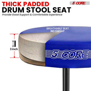 5 Core Drum Throne 3 Thick Padded Memory Foam Comfortable Drummer <b>Stool</b> 330Lb Capacity Adjustable - Product Image 2