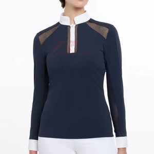 Venta al por mayor mujeres caballo espectáculo camisa clásica ecuestre competición tops tela elástica cómoda Elegante ropa elegante - Product Image 1