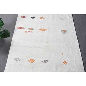 Tapis moderne en laine blanche 3.7x10.9 pieds, tissage plat turc, support en latex pour décor de salon ou utilisation au lit - Product Image 5
