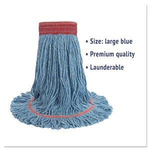 Tête de balai serpillère Boardwalk Super Loop de 5 pouces en coton et fibres synthétiques, grande taille, bleue, avec manche de nettoyage pour sols - Product Image 6