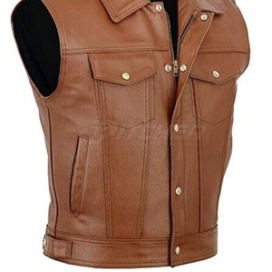 Chaleco de Invierno para Hombre, de Piel de Vaca Genuina, Cierre de Botones, Cortavientos, Ligero, Elegante, Sin Mangas, Estilo Casual Urbano - Product Image 5