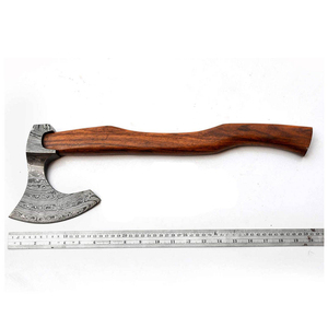 Hache de plein air en acier de Damas, motif fait main, avec long manche en bois, pour le camping, l'aventure, la chasse et l'équipement de survie - Product Image 3