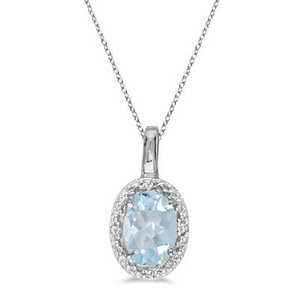 Collar con colgante ovalado de oro blanco de 14 quilates con aguamarina y diamantes de 0,40 quilates - Product Image 1