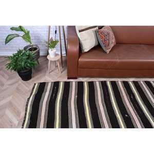 Alfombra Turca, Alfombra Decorativa de 2.8x6.3 pies, Alfombra Vintage de Lana Ikat Negra - Product Image 2