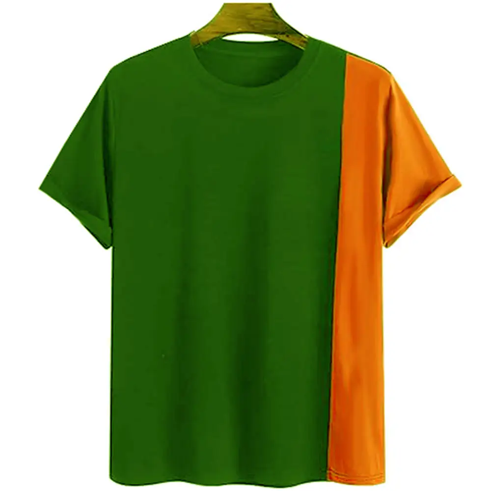 T-shirt in cotone 100% verde e arancione con collo circolare personalizzato t-shirt in cotone traspirante Hip Hop a maniche corte