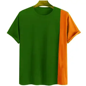 T-shirt in cotone 100% verde e arancione con collo circolare personalizzato t-shirt in cotone traspirante Hip Hop a maniche corte