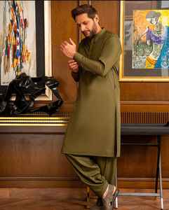Costume 2 pièces ethnique vierge Shalwar Kameez de grande taille musulman pakistanais décontracté pour homme uni Shalwar Kameez mariage Vente en gros usine OEM ODM - Product Image 4