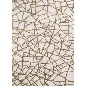 Tapis rectangulaire en laine et viscose tufté à la main, motif abstrait rayé, couleur ivoire, pour salon ou couloir Taq-4024 - Product Image 1