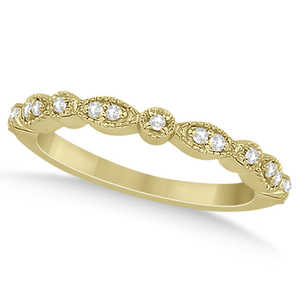 Alliance de mariage en or jaune 14 carats avec petite marquise et diamants en points, 0,13 ct - Product Image 2