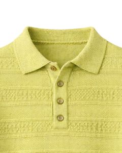 Suéter Polo de Punto de Lana Amarillo Claro Personalizado para Hombre, Manga Larga, Cuello con Botones, Invierno, Suave, Cálido, Informal, a la Moda - Product Image 5
