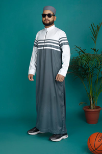 Acheter Stratum Gris Aura Longue Longueur Thobe Homme Dernière Conception Traditionnelle Musulmane Vêtements Accessoire Respirant Polyester - Product Image 2