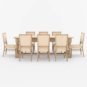 Juego de mesa de comedor de lujo de 9 piezas hecho a mano madera de teca maciza elegante mesa de caballete tallado sillas tapizadas restaurante moderno - Product Image 3