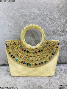 กระเป๋าถือเจ้าสาวทำมือจากหินและลูกปัด  วัสดุปอกระเจา  หรูหรา เหมาะสำหรับงานกลางคืนและงานแต่งงานสำหรับผู้หญิง - Product Image 4