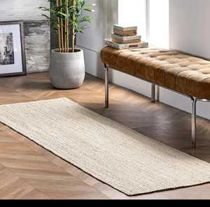 พรมปอกระเจาสีขาวทำด้วยมือพรมถักลายธรรมชาติบริสุทธิ์แบบนามธรรมปรับแต่งได้สำหรับห้องนั่งเล่น - Product Image 3