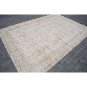 Tapis turc vintage surdimensionné 7x10,1 pieds, tapis oriental en laine blanc et marron - Product Image 3