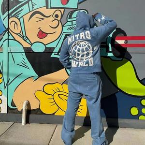 Satin Zip up Hoodie and Joggers Set Sportswear Tracksuit Rhinestone Custom Embroidery Tracksuit <b>Flared</b> Sweatpants and Hoodie Set - Product Image 4