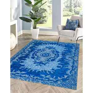 Alfombra Estampada de Estilo Persa Étnico, Alfombra Azul con Medallones, Decoración para Sala de Estar, Alfombra Suave No Tejida - Product Image 2