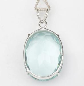 Piedra preciosa aguamarina azul grande Plata de Ley 925 Piedra de corte ovalado Regalo del Día de la madre de San Valentín Colgante de collar de cadena - Product Image 2