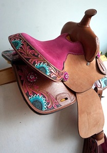 Sillín de cuero de calidad superior de doble tono occidental con diseño floral hecho a mano y asiento de gamuza suave a un precio asequible - Product Image 4