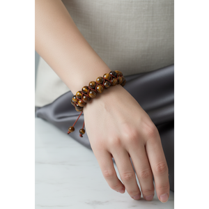 Pulsera de Piedra Natural de Ojo de Tigre de 8mm con Doble Hilera de Macramé - Product Image 4