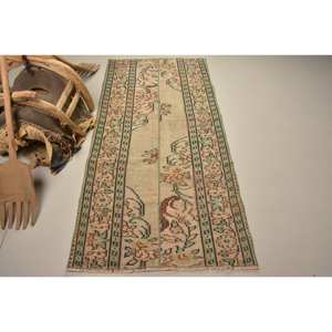 Tapis en laine vert Beige classique 2.9X6 pieds Vintage turc tissage plat Patchwork motif pour salon couloir décorations Latex - Product Image 1