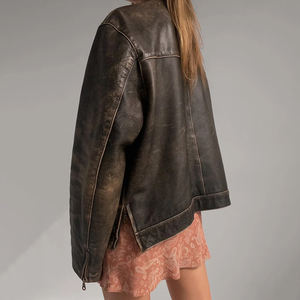 Veste en cuir véritable surdimensionnée Bomber pour femmes Veste surdimensionnée avec logo personnalisé et impression à un prix abordable - Product Image 3