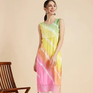 Kurti élégant et tendance pour femmes, en tissu rayonne super doux, sans manches, col rond, été, style indien - Product Image 1