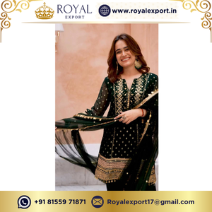 Ropa de fiesta de diseñador de color verde Faux Georgette con Secuencia de bordado colección de trajes Patiyala de Royal Export Surat - Product Image 4