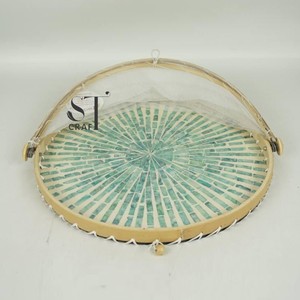 Handmade Mother of Pearl Plates with Bamboo Lid for Kitchen Use Bamboo Food Cover <b>Storage</b> Container made in Vietnam - Product Image 4