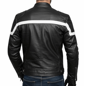 แจ็กเก็ตหนังแกะสีดำสำหรับผู้ชาย, แจ็กเก็ตมอเตอร์ไซด์หนังแท้สำหรับนักแข่งรถมอเตอร์ไซค์ - Product Image 2