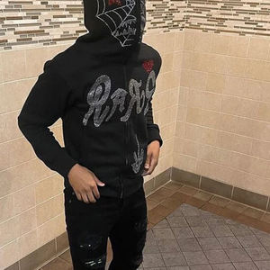 Venta al por mayor de alta calidad de logotipo personalizado de cara completa Zip Hoodies para los hombres de diseño personalizado Zip up ropa de invierno liso teñido Sudadera con capucha en blanco - Product Image 4