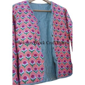 Chaqueta Acolchada Clásica de Algodón Global Hecha a Mano para Mujer, Elegante, Reversible, con Estampado Étnico Kantha, para Todas las Temporadas - Product Image 3