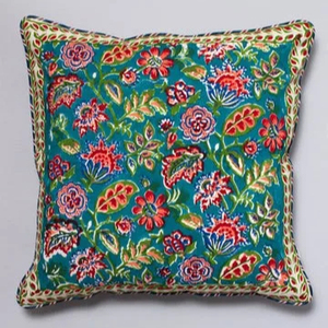 Funda De Almohada floral de lino Handblock | Hogar de tela de diseñador de lino verde suave neutro | 18x18 | 20x20 | 22x22 - Product Image 1