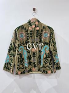 Abrigo Bohemio de Terciopelo Bordado con Cuello Mandarín, Manga Tres Cuartos, Diseño Floral Hecho a Mano, Talla Grande, Ropa Exterior para Mujer, Otoño - Product Image 1