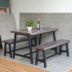 Industrial Design Style CBCF276 Rectangular Dining/<b>Restaurant</b> Table and Chair <b>Set</b> with 2 Long Benches for Coffee Shops Malls - Product Image 4