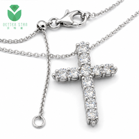 Collier en or massif 18 carats avec diamant de laboratoire DEF VVS HTHP CVD taille brillant rond, pendentif croix pour cadeau de bijoux religieux