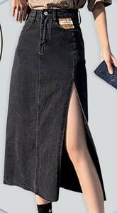 Falda Maxi Vaquera de Cintura Alta para Mujer, Color Sólido, Botones Frontales, Bolsillos con Abertura, Estilo Utilitario, Tela de Algodón para Otoño - Product Image 5
