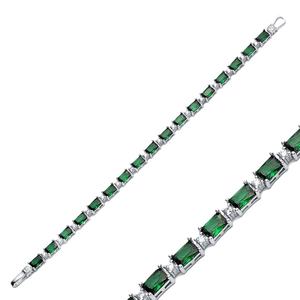 Emerald CZ Stone Baguette Design Tennis <b>Bracelet</b> Handcrafted 925 Silver Turkish Wholesale Fine Jewelry <b>for</b> <b>Women</b> - Product Image 1