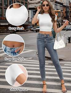 Top corto de manga corta con cuello redondo Y2K inspirado elegantemente ajustado Casual capa base lujosa camisa de entrenamiento para salir - Product Image 4