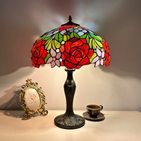 Lampe de table SIMIG en verre teinté antique, motif rose et libellule, design moderne, dôme vintage, lampe de bureau pour la maison et le bureau