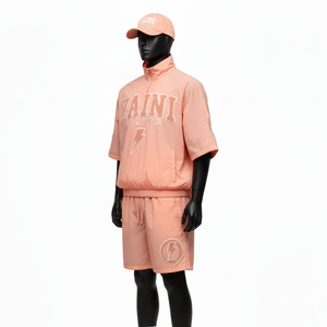 Conjunto Corto de Chaqueta Cortavientos Ligera de Poliéster para Hombre, Color Durazno, Logotipo Personalizado por Transferencia de Calor, Ropa Deportiva, Conjunto Corto de Chaqueta Cortavientos, Talla Grande - Product Image 4