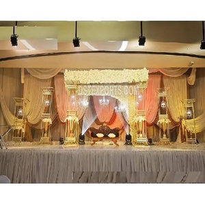 Mandap Metálico Cuadrado con Decoración Floral, Mandap Metálico Indio Asequible para Bodas, Mandap Metálico Dorado Elegante para Bodas, Virginiia - Product Image 1