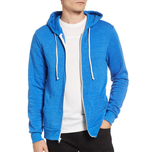 Sweats à capuche personnalisés pour hommes Couleur bleue unie Sweats à capuche avec fermeture éclair pour hommes Streetwear Logo personnalisé Impression Design Streetstyle Hoodies - Product Image 1