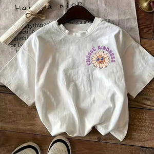 Camiseta gráfica de moda para mujer con cita positiva, elige la amabilidad, lindo diseño Floral y arcoíris, Top informal de verano - Product Image 3