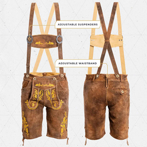 Lederhosen Auténticos Alemanes para Hombre, de Cuero Genuino, Alta Calidad, Transpirables, Secado Rápido, Color Marrón, Cortos, No Tejidos, para el Oktoberfest 2025 - Product Image 1