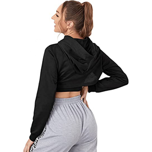 Nouveau Design Sweat À Capuche Noir Filles Crop Top Capuche Pull 100% Coton Sweat À Capuche Surdimensionné Femmes Surdimensionné Crop Top À Capuche - Product Image 2